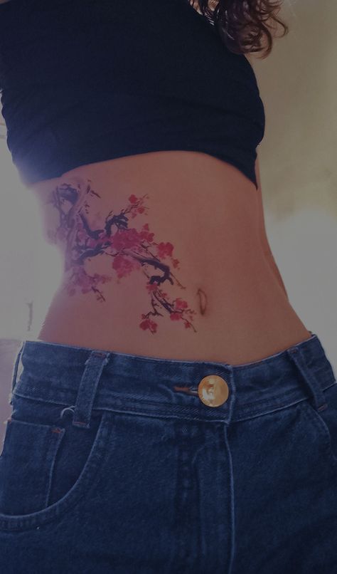 Sakura Tattoo Back, Arm Tattoos For Women Sleeve, Tattoo Trio, Upper Arm Tattoos For Women, Tattoos For Women Sleeve, Tattoo Sakura, Tattoos Between Breast, Cherry Tree Tattoos, Aesthetic Sakura