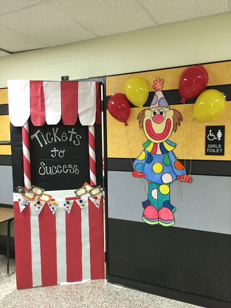 Carnival Theme Classroom Door, Circus Door Decorations Classroom, Circus Theme Hallway Decorations, Circus Classroom Door, Classroom Door Circus Theme, Circus Room Decor, Carnival Classroom, Circus Room, Preschool Door