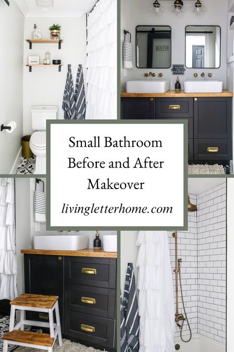 Check out our revamped guest bathroom! We transformed it with a modern black and white look—simple and chic. I love the minimalistic approach we took for this bathroom removel. See the before and after pics for some cool bathroom decor ideas. Bathroom Shelf Ideas, Guest Bathroom Makeover, Small Bathroom Inspiration, Bathroom Decorating Ideas, Bathroom Decorating, Small Bathroom Ideas, Bathroom Shelf, Organization Tips, Ideas Bathroom