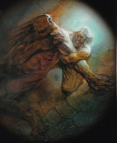 Beowulf Battles Grendel by John Howe (Danes/Heorot/user: Aethon) Beowulf And Grendel, Beowulf Illustration, Grendel Beowulf, Beowulf Art, Beowulf Grendel, Monster Collage, John Howe, Norse Myth, Norse Vikings