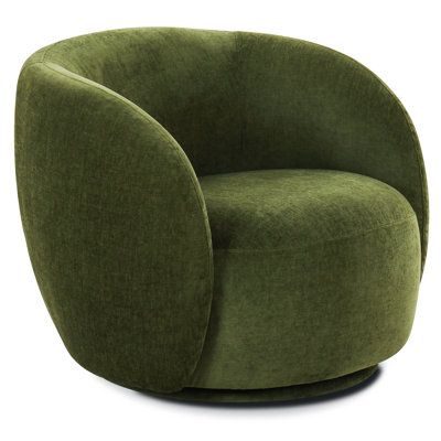 Swivel in style with our Poole Lounge Chair. The ideal accent chair for your living room, home office, or bedroom, this sleek stunner is destined to become your new favorite perch. With a curved backrest and a low profile, this swivel chair brings all the glam. Pro tip: this modern chair looks marvelous in pairs. Fabric: Distressed Green 100% Polyester | Barrel Chair - Orren Ellis Ludgardo 33" Wide Polyester Swivel Barrel Chair Velvet in Brown / Green | 27 H x 33 W x 32 D in | Wayfair Green Lounge Chair, Apartment Size Furniture, Fabric Lounge Chair, Green Lounge, Velvet Lounge Chair, Club Lounge, Olive Juice, Velvet Lounge, Chair Size