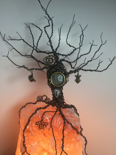 Wire tree sculpture! Steampunk! Port Hole will accommodate picture of newlyweds! Steampunk Tree, Wire Creations, Wire Tree Sculpture, Wire Tree, Tree Sculpture, Wire Art, Metallica, Branding, Sculpture