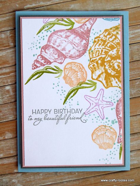 Seashells One Sheet Wonder Cards for the Stamping With Friends Blog Hop - Crafty-rootes Stampin Up Friends Are Like Seashells, Friends Are Like Seashells Su Cards, Seashell Cards, One Sheet Wonder Cards, Friends Are Like Seashells, Seaside Bay, Beach Craft, Sea Scapes, Nautical Cards