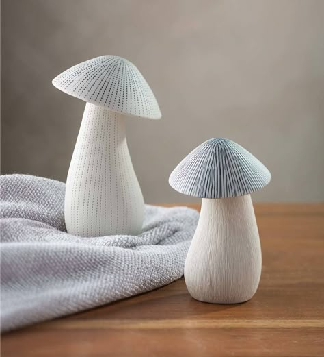 Ceramic clay has been meticulously sculpted into these charming Ceramic Mushroom Diffusers allowing essential oil to rise up the internal wick and gently float into the air. Add your favorite oil and place in an entryway or bathroom for an ambiance inspired by nature. A convenient, low maintenance way to enjoy aromatherapy in your home on a continual basis. The "cap" or top of the mushroom has a ceramic hook inside that allows one to secure it to the base. A perfect housewarming gift for some Ceramic Oil Diffuser, Iridescent Decor, Ceramic Mushrooms, Ceramic Diffuser, Gift For Hostess, Ceramic Mushroom, Mushroom Crafts, Pottery Form, Diffuser Oil