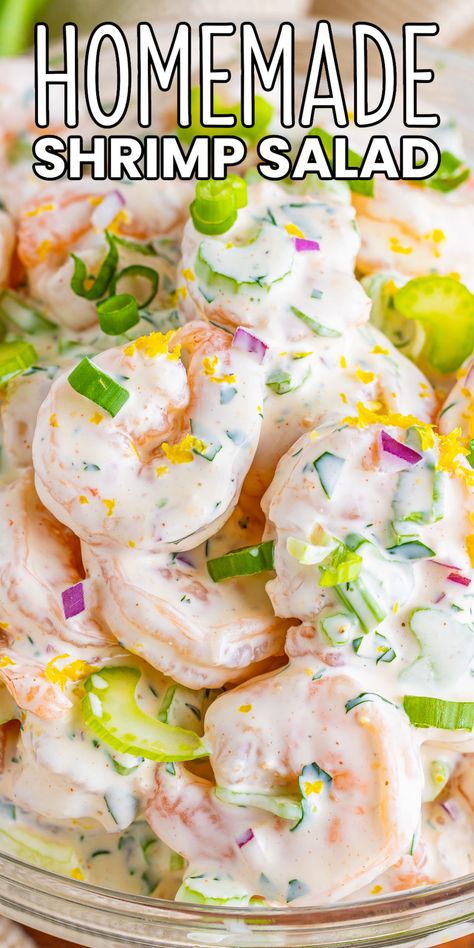 Shrimp Mayo Salad, Popcorn Shrimp Salad, Ww Shrimp Salad Recipes, Best Shrimp Salad Recipe, Shrimp Potato Salad, Shrimp Salad Sandwich Recipes, Cold Shrimp Recipes Appetizers, Easy Shrimp Salad Recipe, Creamy Cucumber Shrimp Salad