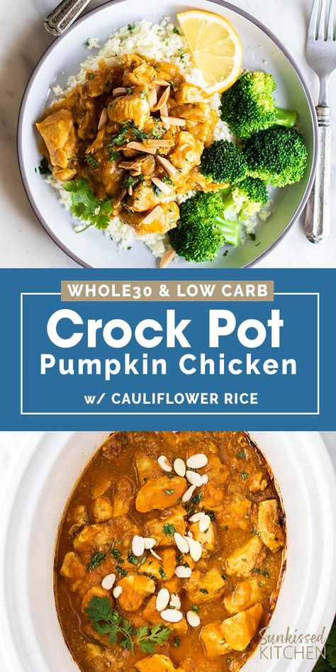 Slow Cooker Chicken Recipe, Crockpot Pumpkin, Pumpkin Chicken, Pumpkin Crockpot, Pumpkin Recipes Dinner, Dinner Crockpot, Chicken Pumpkin, Pumpkin Curry, Pumpkin Recipes Easy