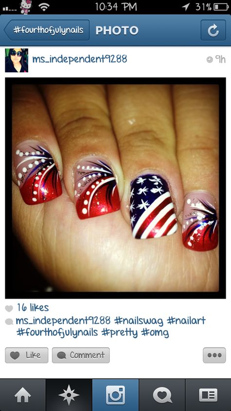 Fourth of July nails! Fingernail Health, Patriotic Nails Design, Patriotic Nails, Fourth Of July Nails, Fire And Blood, Fingernail Designs, Holiday Nail Designs, Awesome Nails, 4th Of July Nails