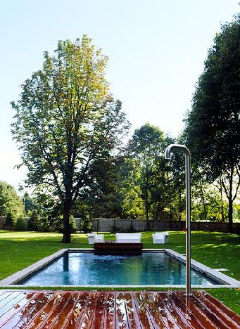 9 By Design | A Cup of Jo Trampoline Backyard, Farm Pool, Land Scaping, Hope Floats, Modern Family House, Pool Areas, Backyard Trampoline, Outdoor Tub, Swimming Pool House