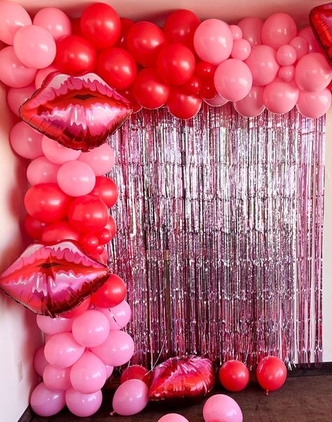 Kiss Bachelorette Party, Lip Party Theme, Kisses Party Theme, Kiss The Miss Goodbye Bridal Shower Decor, Kiss 20s Goodbye Party, Kiss Miss Goodbye, Kissing My Twenties Goodbye, Heart Themed Bachelorette Party, Red Bachelorette Party Decorations