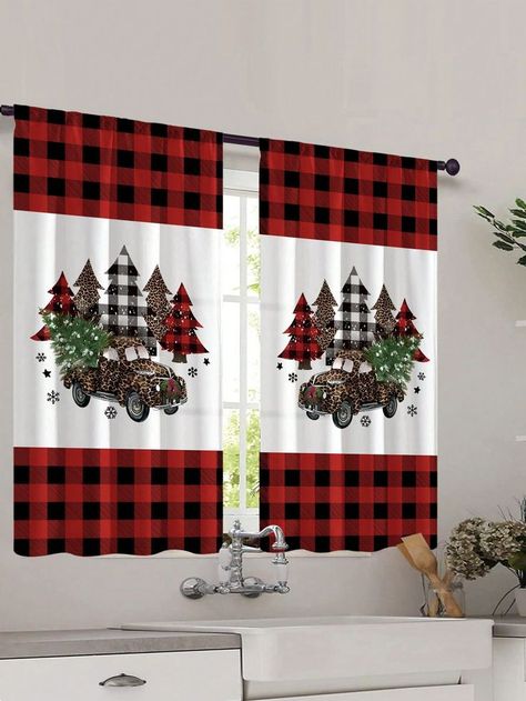 Christmas Curtains Living Room, Christmas Curtains, Study Cafe, Elegant Christmas Decor, Cafe Curtains, Christmas Tree Pattern, Tree Pattern, Printed Curtains, Bedroom Study