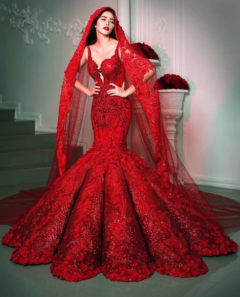 Leo Almodal on Instagram: “❤PASSION❤ @leoalmodal x @bela "RED; THE COLOR OF LOVE" Fashion designer @leoalmodal 💎☀👑☀💎 Model @bela ☀⭐❤⭐☀ Photographer @arisimangan ⭐⭐⭐⭐⭐…” Leo Almodal, Prom Dresses Tight, Engagement Gown, Flower Gown, Red Ball Gown, Dresses Luxury, Velvet Prom Dress, Boujee Outfits, Beautiful Wedding Gowns