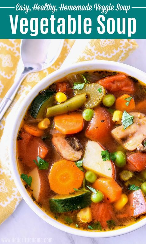 Healthy Veggie Soup, Homemade Veggie Soup, Homemade Vegetable Soup, Garden Vegetable Soup, Easy Vegetable Soup, Potatoes Tomatoes, Vegetable Soup Healthy, Vegetable Soup Recipe, Healthy Veggie