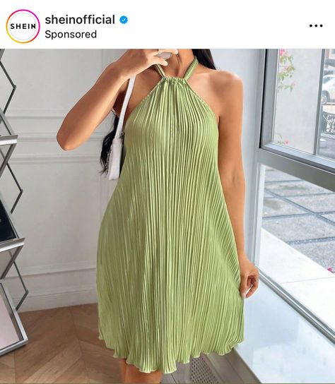 Short Lime Green Dress, Lime Green Dress, Green Dress Casual, Stylish Women Fashion, Trim Dress, Dress For Short Women, Festival Outfit, Dress P, Halter Neck