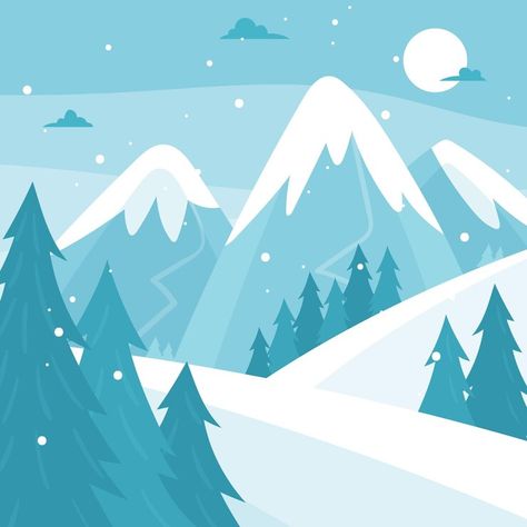 Free Vector | Beautiful snowy winter landscape Winter Background Drawing, Snowy Drawing, Snow Cartoon, Winter Cartoon, Snow Background Drawing, Winter Line Art, Winter Graphics, Snow Mountains, Winter Illustrations