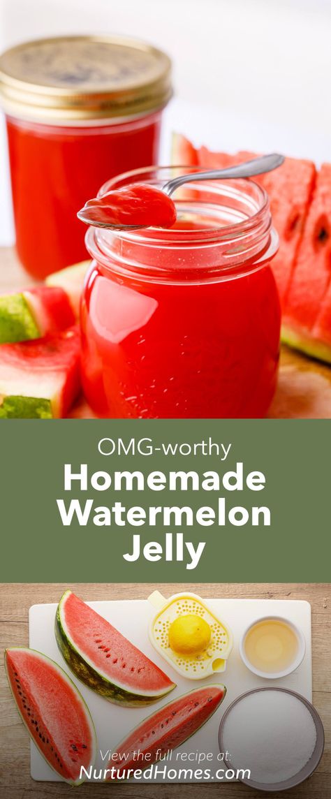 Homemade Watermelon Jelly (Easy 4-Ingredient Jelly Recipe) - Nurtured Homes Watermelon Jelly Recipe, Jelly Watermelon, Watermelon Jam, Watermelon Gummies, Watermelon Jelly, Jam Recipes Homemade, Homemade Jelly, Jelly Recipe, Jam And Jelly