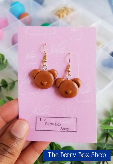 Animal Polymer Clay, Teddy Bear Earrings, Clay Bear, Gold Huggies, Bear Earrings, Clay Diy Projects, Boho Crystal, Back Jewelry, Happy Spring