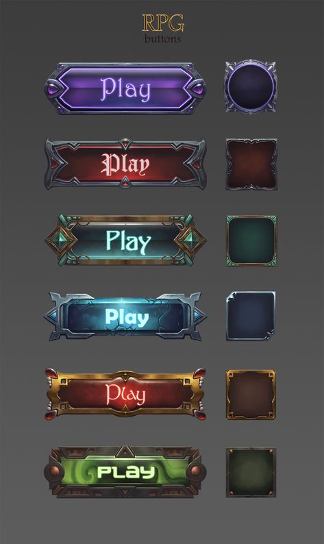 ArtStation - Fantasy RPG slots and buttons, Tatiana Zenzina Game Ui Design User Interface, Game Button Design, Game Design Inspiration, Button Ui Design, Ui Game Design, Game Interface Design, Rpg Game Design, Game Buttons, Game Button