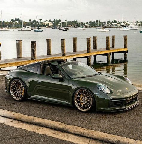 Olive Green Porsche, Green Porsche, Targa 4s, Automotive Restoration, Porsche 550, Automobile Engineering, Stance Cars, Ferdinand Porsche, Kid Friendly Travel Destinations