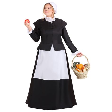 Female Pilgrim Costume Pilgrim Outfit, Pilgrim Dresses, Pilgrim Clothing, Pilgrim Costume, Peasant Costume, Plus Size Costume, Thanksgiving Traditions, Thanksgiving Party, Halloween Party Costumes