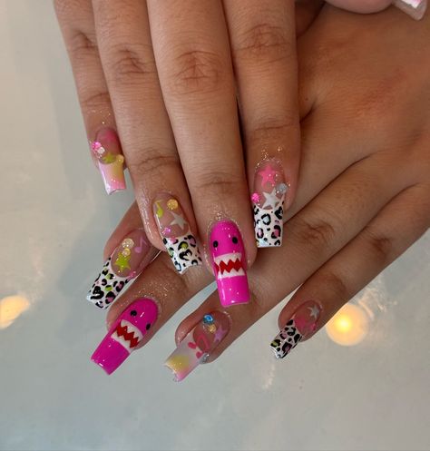 kawaii domo!!! 💫🎼💞🌟 natural nails 💋 #hardgelnails #domo #domo-kun #kawaii #kawaiinails #utah #utahnailartist #utahnailtech #utahnails #utahcountynails #nailedbyyans #latinanailtech #chicanaartist #y2knails #cheetahnails Domo Kun Nails, Scene Nails Short, Tokidoki Nails, Scene Kid Nails, Domo Nails, Utah Nails, Scene Nails, Nye Nails, Domo Kun