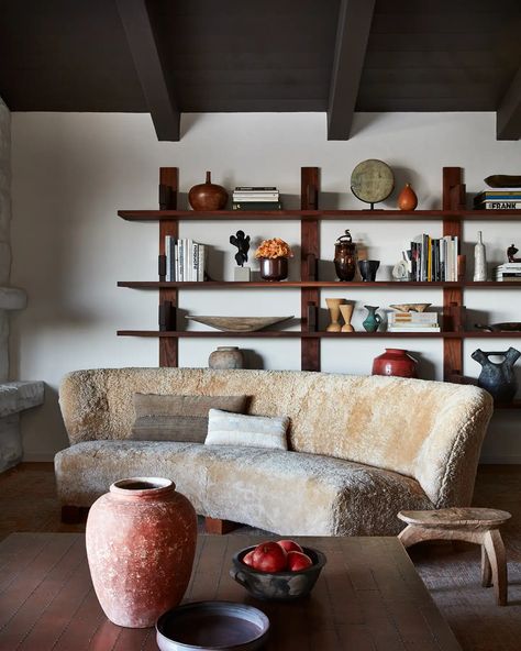 Ranch House Residence by Studio Shamshiri | 1stDibs Studio Shamshiri, Stone Fireplace Surround, California Ranch, Exposed Wood, Interior Photo, Wood Beams, A Living Room, Fireplace Surrounds, Architectural Digest