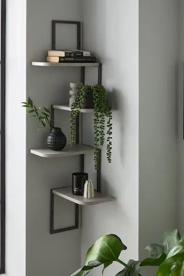 Buy Grey Concrete Effect Corner Wall Shelves from the Next UK online shop Corner Wall Shelves, Living Room Corner, Corner Decor, Room Corner, Corner Wall, Corner Shelves, Industrial Chic, Home N Decor, Home Decor Bedroom