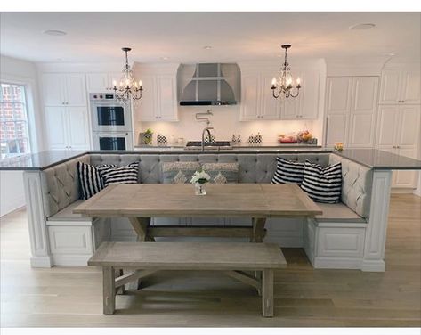 Kitchen Island With Booth Seating Farmhouse, Kitchen Island With Seating For 8, Kitchen Island With Booth Seating, Kitchen Island With Table, Kitchen Island Booth, Kitchen Island With Bench Seating, T Shaped Kitchen Island, Open Plan Kitchen Dining, Open Plan Kitchen Living Room