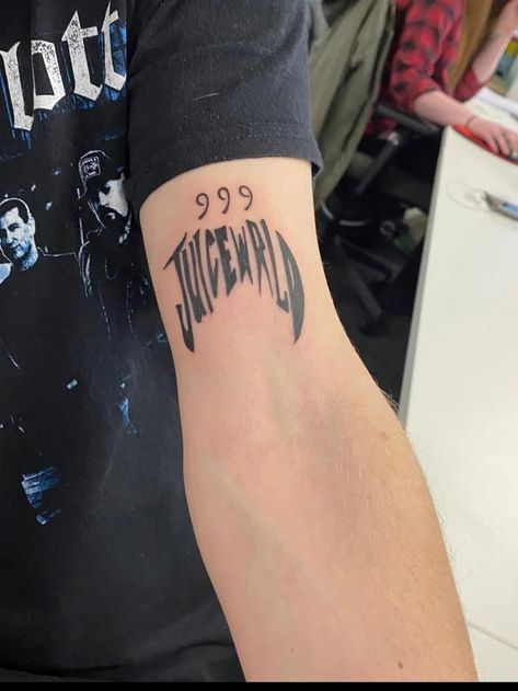 Juice Wrld Hand Tattoo, 999 Tattoo, Natur Tattoo Arm, Tattoo On Wrist, Tribute Tattoos, Simple Tattoos For Guys, Forarm Tattoos, Omerta Tattoo, Famous Tattoos