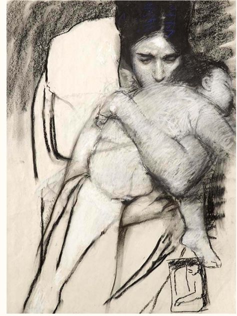 Judy Drew 'Love of a Child' Charcoal on Paper Art About Motherhood, Motherhood Drawing, Charcoal Study, Motherhood Art, Love Draw, Child Drawing, Holding A Baby, Drawing Charcoal, Bo Bartlett