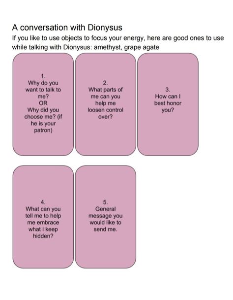 A tarot spread to assist you in talking with this God Tarot Spreads Deity, How To Know What Deities To Work With, Offerings To Deities, Dionysus Deity, Deity Tarot Spread, How To Work With Deities, Dionysus Witchcraft, Dyonisus Aesthetic God, Working With Dionysus