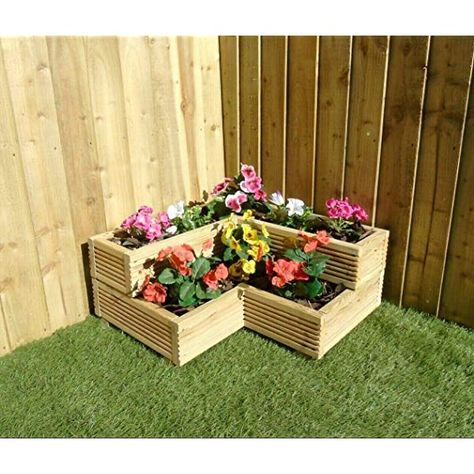 X Large 4 Tiered Corner Garden Level Steps Wooden Decking Patio Planter Trough (Natural) : Amazon.co.uk: Garden & Outdoors Decking Planters, Planter Trough, Decking Patio, Outdoor Deck Decorating, Wooden Decking, Deck Planters, Herb Boxes, Tiered Planter, Decking Screws