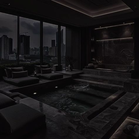 #luxury Black Interior Design Luxury, Dark Luxury House, Living Room Penthouse, Black Luxury House, Mob Aesthetic, Dark Minimalist Bedroom, Mafia House Aesthetic, Mafia House, Mafia Husband