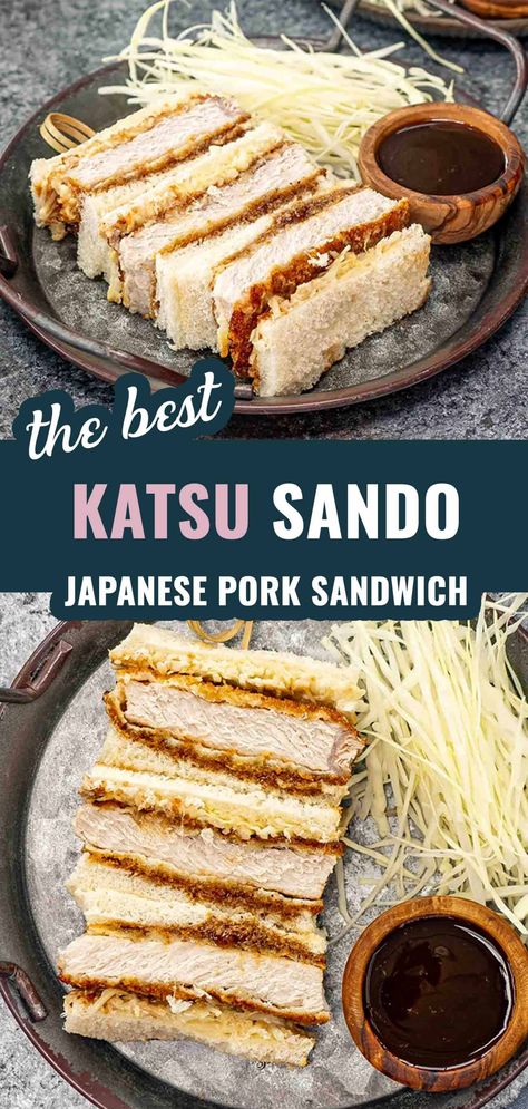 Crispy, juicy, and full of flavor! This Katsu Sando combines tender pork cutlets with tangy sauce and fresh cabbage. Perfect for any meal. #KatsuSando #JapaneseFood Pork Katsu Sandwich, Pork Cutlet Sandwich, Japanese Pork Cutlet, Cutlet Sandwich, Pork Katsu, Katsu Sando, Pork Chop Sandwiches, Tonkatsu Sauce, Pork Cutlet