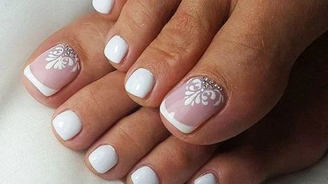 Wedding Toe Nails, French Pedicure Designs, Wedding Toes, Nails Feet, Pedicure Designs Toenails, Wedding Nail Art Design, French Pedicure, Nails For Bride, Pretty Nail Colors