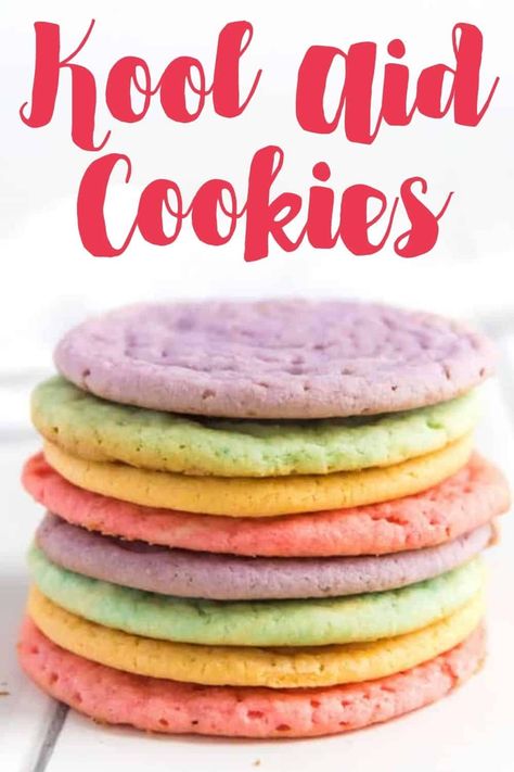 Kool-Aid Cookies are a fun, flavorful drop cookie that can be ready in just twenty minutes! Try this under 30-minute dessert recipe that both kids and adults will love! Kool Aid Cookies, Kool Aid Recipes, Koolaid Cookies, Drop Cookies Recipes Simple, Kool Aid Rock Candy, Kid Friendly Desserts, Kid Friendly Cookie Recipes, Kool Aid Pie, Kool Aid Pie Recipe