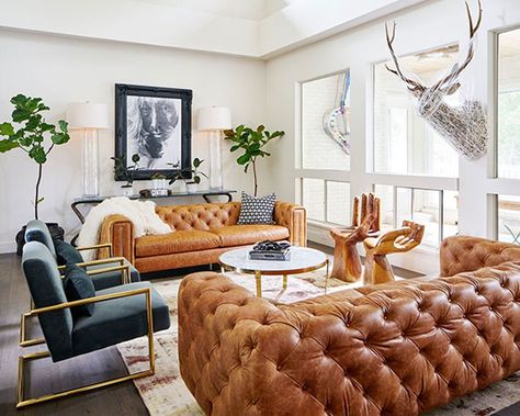 Hello, Handsome: How to Create a Masculine Space - The Scout Guide |  Shop image of SCOUT Design Studio in Dallas, Texas. Modern Living Room Sofa Set, Vintage Maximalism, Navy Lounge, Charleston House, Scout Design Studio, Lucky Art, Scout Design, Leather Couches Living Room, Artistic Decor