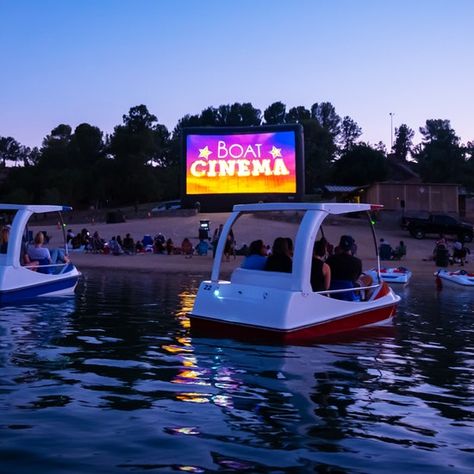 Boat Cinema: A Floating Movie Experience Boat Cinema, Movie Snacks, Movie Cinema, Magical Night, Electric Boat, Perfect Storm, Lake Park, Boat Rental, Water Skiing