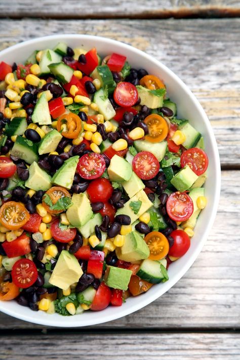 Bean And Avocado Salad, Tomato And Avocado Salad, Corn Black Bean, Cilantro Salad, Black Bean Corn, Avocado Tomato Salad, Cucumber Avocado, Lime Vinaigrette, Refreshing Salad