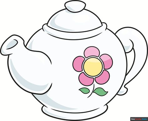 Learn to draw a tea pot. This step-by-step tutorial makes it easy. Kids and beginners alike can now draw a great tea pot. Teapot Drawing, Pot Drawing, Easy Drawing Tutorial, Object Drawing, Art Drawings Sketches Pencil, Cartoon Flowers, Flowers Petals, Drawing Tutorial Easy, Coloring Tutorial