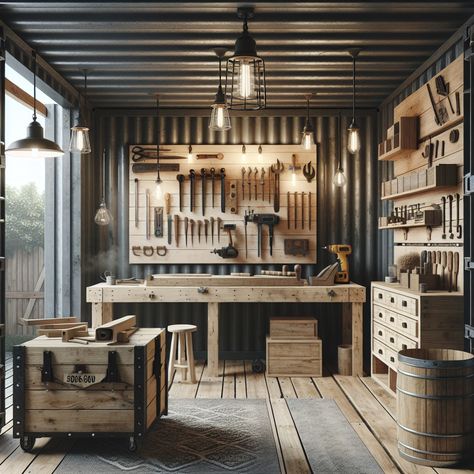 Container Barn Ideas, Container Shop Ideas, Shipping Container Barn Ideas, Small Shop Layout, Ikea Workshop, Shipping Container Barn, Outdoor Workshop, Shipping Container Workshop, Barn Office