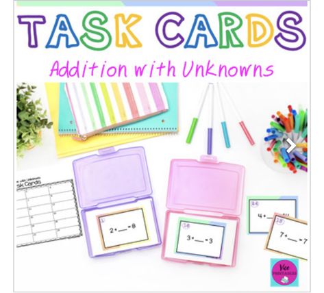 Students need to practice finding the unknowns anywhere in an addition equation. These task cards are a great way for your students to practice independently. Use in a center/station or as a Scoot activity. Click on my website for this set or checkout other task cards available. Task Cards Planner, Money Task Cards Free, Math Task Cards 1st Grade, Independent Work Tasks, Student Folders, Addition Task Cards, 2d And 3d Shapes, Word Form, Plant Journal