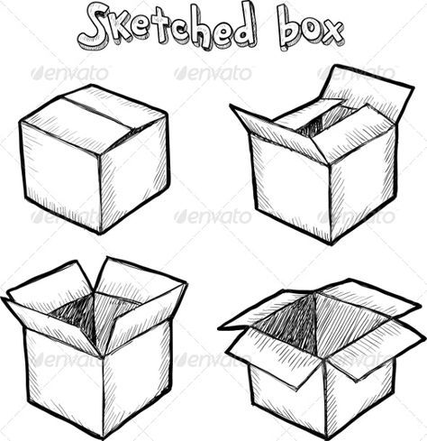 Hand-Drawn Boxes - Man-made Objects Objects Dessert Drawing, Box Drawing, Draw A Box, Geometric Shapes Drawing, Basic Sketching, Perspective Drawing Lessons, Draw Animals, Object Drawing, Industrial Design Sketch