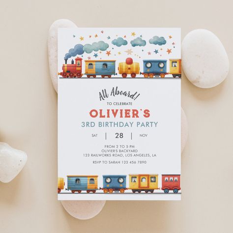 Train Third Birthday Party, Bday Party Theme Ideas, Train Party Invitations, Vintage Train Birthday Party, Joshua Birthday, Train Birthday Party Invitations, Train Birthday Theme, Train Theme Birthday Party, Toddler Boy Birthday