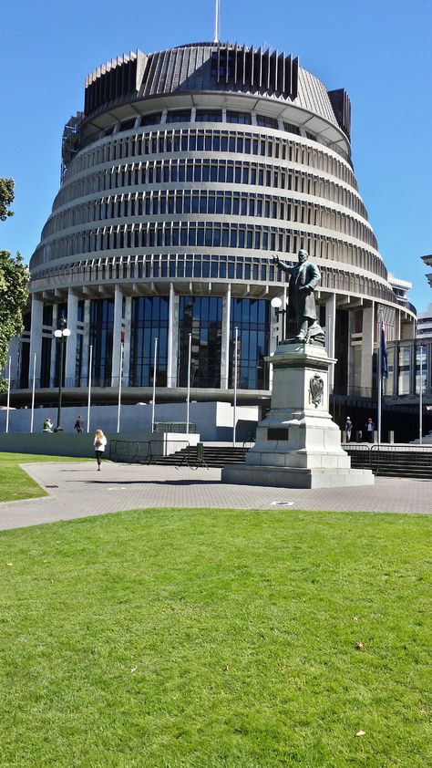 Beehive - Parliament building in Wellington, New Zealand. Wellington New Zealand, Travel Goals, Bee Hive, Leaning Tower Of Pisa, Wellington, New Zealand, Medicine, Healing, House Styles