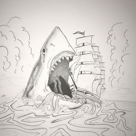 I saw a digital drawing of this and i was like, hey why not waste my time on this and even better make it dots :), took about 9+ hours and a whole month to bring myslef together to somewhat finish it, so tada #art#drawing#sketch#shark Megalodon Drawing, Fish Pencil Drawing, Shark Sketch, Dove Drawing, Shark Drawing, Spiderman Art Sketch, Art Fish, Art Drawing Sketch, Shark Diving