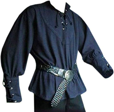 Amazon.com: Karlywindow Men's Medieval Lace Up Pirate Mercenary Scottish Wide Cuff Shirt Costume Blue: Clothing Medieval Clothing Men, Medieval Shirt, Moda Steampunk, Pirate Cosplay, Air Spray, Larp Costume, Pirate Shirts, Laced Up Shirt, Costume Shirts