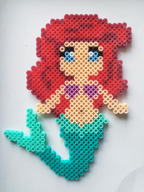 Ariel Perler Bead Pattern, Ariel Perler Beads, Mermaid Perler Bead Pattern, Disney Perler Bead Patterns, Hama Beads Disney, Hama Disney, Bead Templates, Perler Creations, Melty Bead Patterns