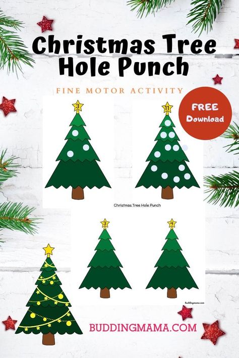 Christmas Hole Punch Activities, Christmas Tree Punch Game, Hole Punch Activities Free Printable, Red Hair Styles, Tree Hole, Tree Activity, Homeschooling Activities, Red Hairstyles, Fine Motor Activity