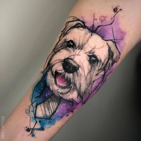 Sketch Watercolor, Watercolor Tattoos, Tatuaje A Color, Tattoo Equipment, Tattoo Magazines, Memorial Tattoos, Dog Tattoo, Watercolor Dog, Dog Tattoos