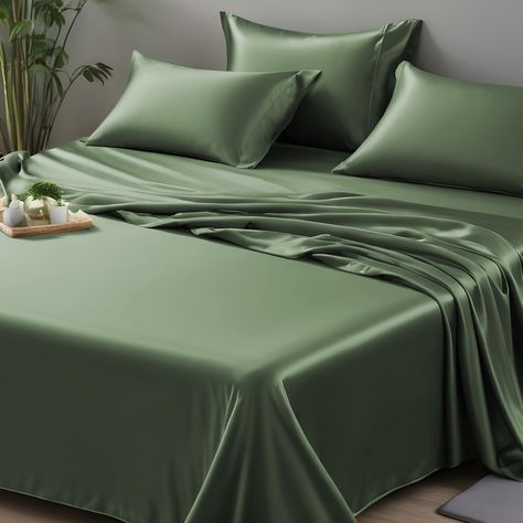 PRICES MAY VARY. Rayon Derived from Bamboo - Linenwalas flat sheet is crafted from Rayon Derived from Bamboo, offering a luxuriously soft surface. These bed sheets not only provide comfort but are also promoting a healthy and skin-friendly experience. Keep You Cool: Our luxury Rayon Derived from Bamboo bedding is breathable and lightweight for a cool night's sleep. It's temperature regulating and moisture wicking properties help circulate air flow to fend off excess body heat and promote cooling Green Silk Sheets, 4ft Beds, Silk Bed Sheets, Silk Bed, Bamboo Bed, Cooling Sheets, Bamboo Sheets Bedding, Green Sheets, Lit King Size